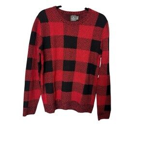 Hawkings McGill Mens Size M Black Red Buffalo Plaid Lambswool Blend Sweater